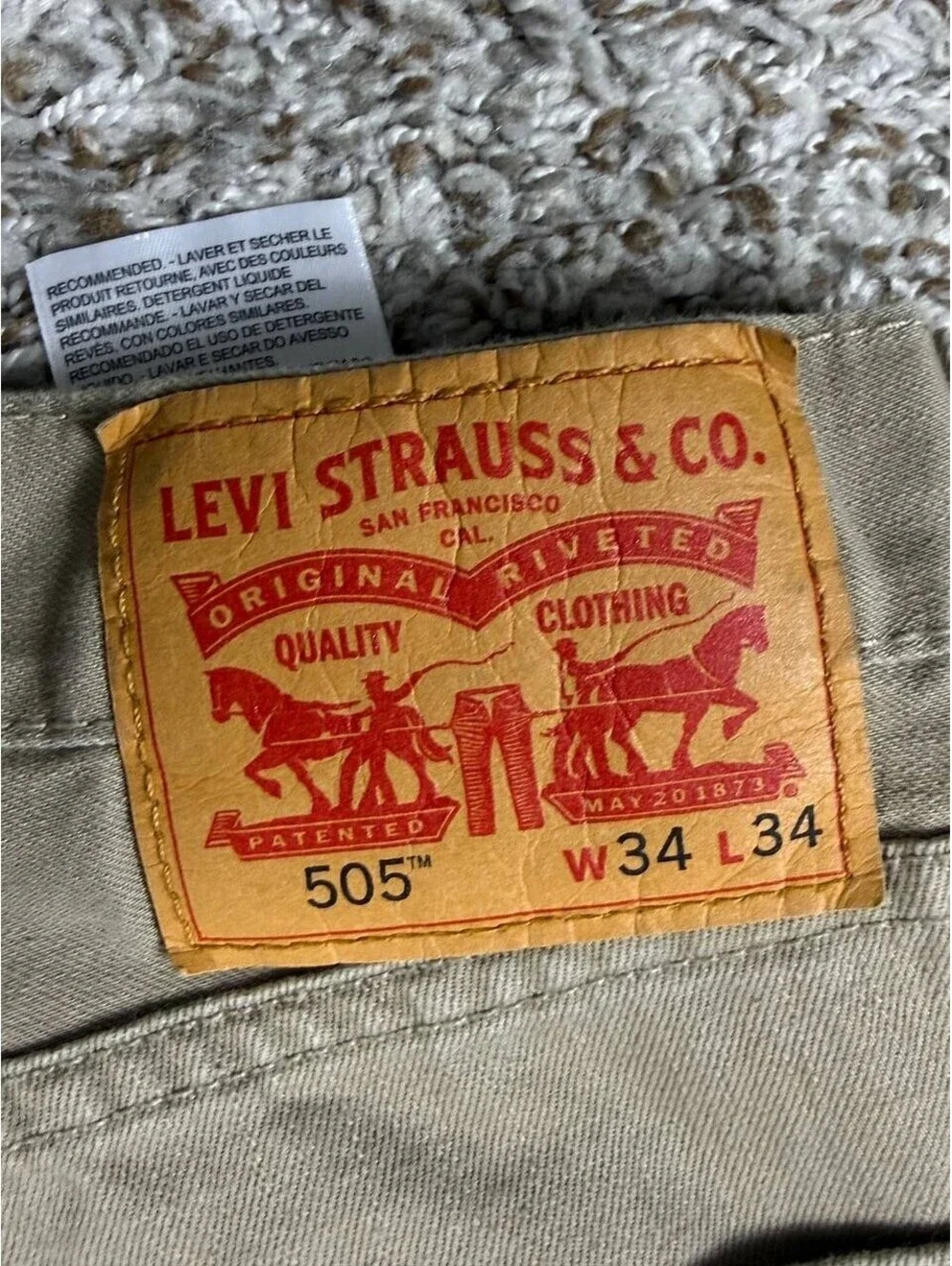 Levi’s 505 Regular Fit Men’s Khaki Pants W34 L34 Beige Casual Jeans